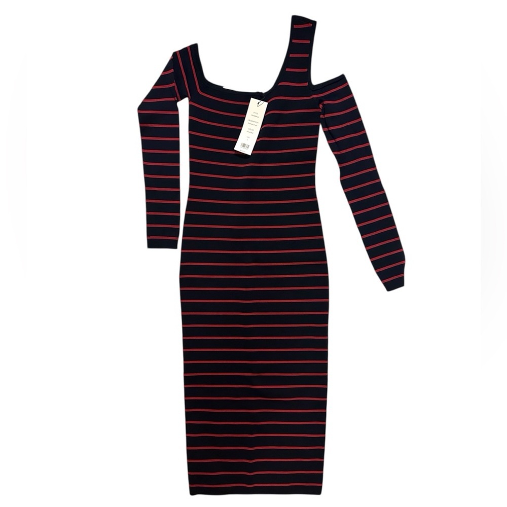 NWT💕 Veronica Beard Navy Red Off Shoulder Bodycon Dress - Small - Picture 1 of 7